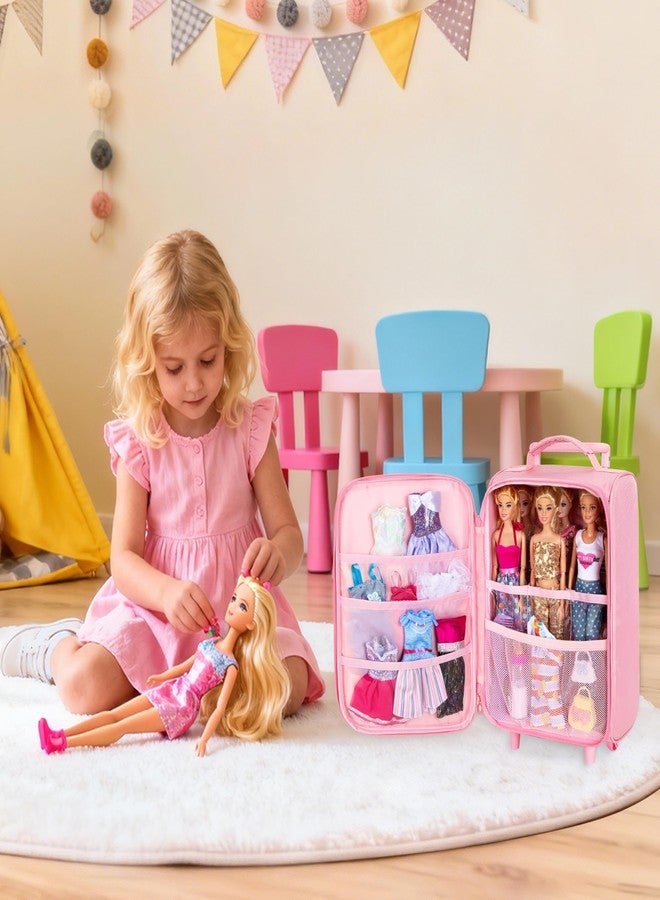 GRAOSO Travel Rolling Suitcase Compatible with Dolls 12-Inch Holds up to 6 Dolls, Storage Luggage Backpack with Wheels and Handle, Multiple Pockets for Doll’s Clothes, Accessories, Pink, Bag Only - Image 2